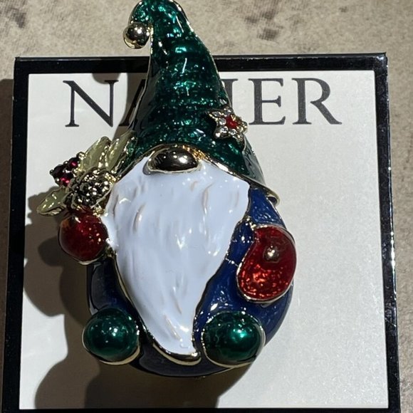 Napier Christmas Gnome Pin Brooch Gold Tone Holidays NWT - Picture 1 of 4